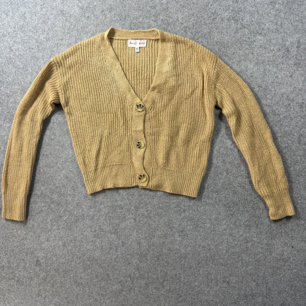 Hazel Moon Women Ribbed Knit Cardigan XS Tan Button Front Acrylic